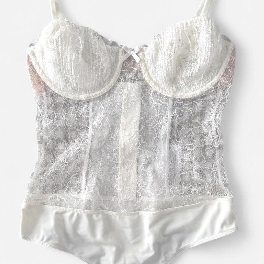 For Love & Lemons White Lace Corset Bodysuit